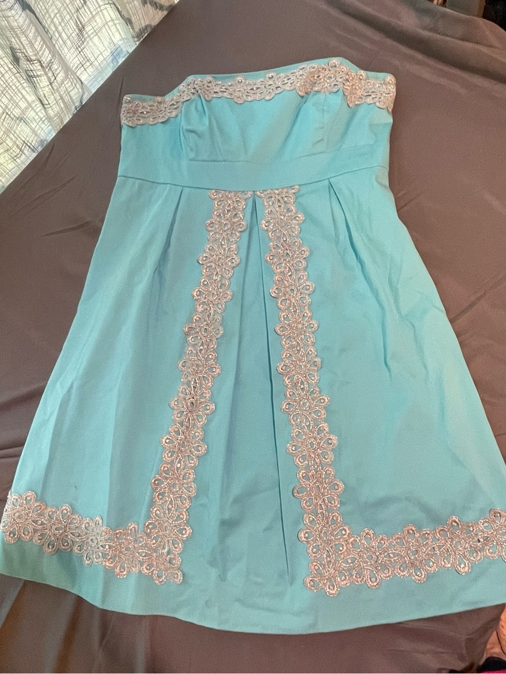 Lilly Pulitzer Aqua Strapless Dress with Cream Lace Trim